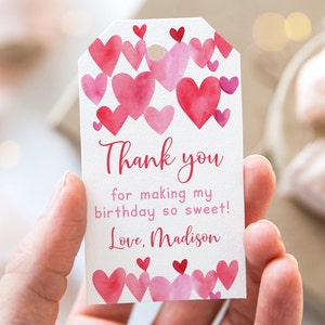 Bearbeitbar Schatz Geburtstag Danke Tags Favor Tags Pink Rot Aquarell Herzen Valentinstag Geburtstag Mädchen Valentinstag Party A689