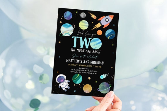 Editable Two The Moon Birthday Invitation Space 2nd Birthday Invite Astronaut Galaxy Planets Outer Space Party Rocket Ship Digital A654 Il_570xn