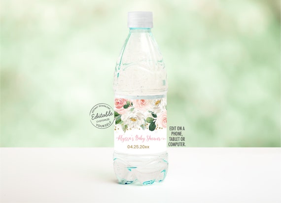 EDITABLE Blush Pink Floral Water Bottle Labels Blush & Gold Floral Baby Shower Girl Baby Shower Digital Printable Instant Download A492 Il_570xn
