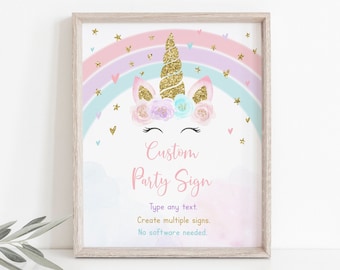 Editable Unicorn Birthday Sign Baby Shower Sign Pastel Rainbow Unicorn Pink Gold Floral Unicorn Printable Digital Instant Download A582