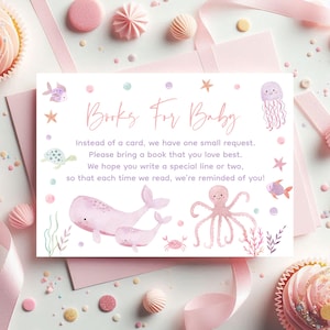 Pastel onder de zee babyshower boek verzoekkaarten, boeken voor baby, roze zeedieren, babyshower babyshower, walvis schildpad oceaan, digitaal A725