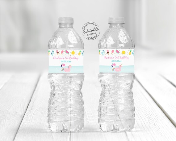 EDITABLE Pool Party Water Bottle Labels Girl Pool Party Pool Birthday Unicorn Ice Cream Pineapple Printable Digital Instant Download A533 Il_570xn
