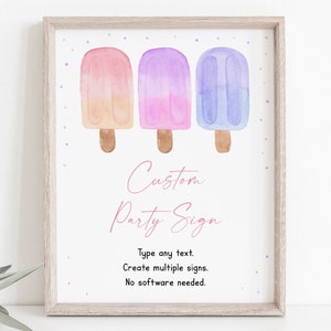 Editable Popsicle Baby Shower Sign Ready To Pop Pink Purple Girl Popsicle Baby Shower Watercolor Popsicle Digital Download A699