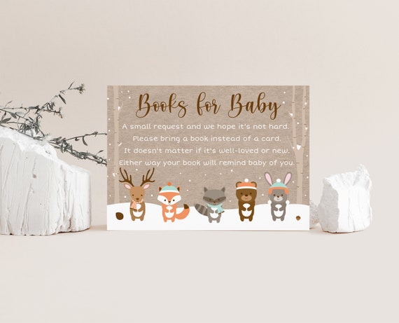 Winter Woodland Baby Shower Book Request Cards, Winter Woodland Animals, Forest Animals, Books For Baby, Printable Instant Download A111 Il_570xn