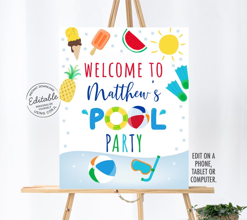EDITABLE Pool Party Sign Pool Party Birthday Boys Pool Etsy