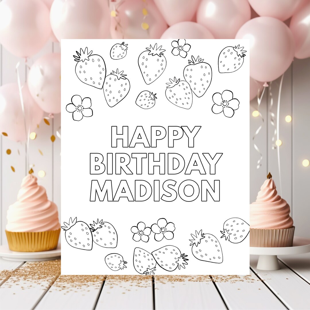 Editable Strawberry Birthday Coloring Pages, Birthday Activity, Berry ...