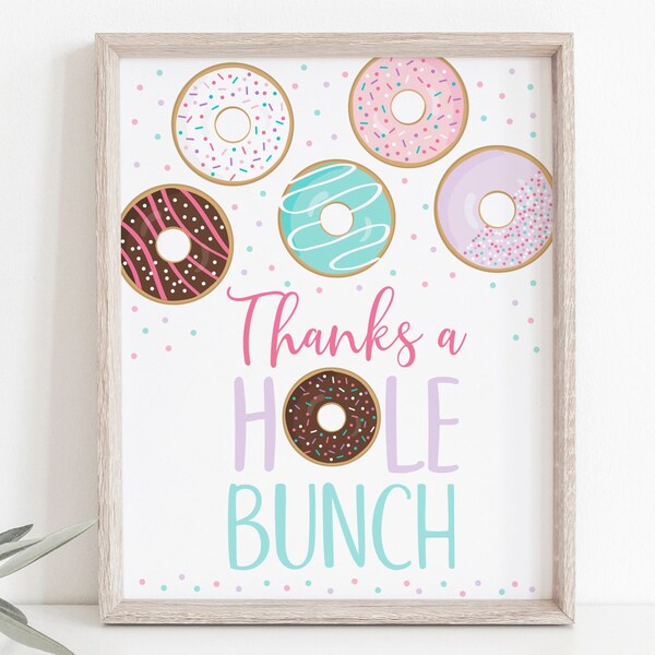 Donut Birthday Party Favor Sign, Thanks A Hole Bunch, Donut Party, Pink Purple Donut, Donut Baby Shower, Doughnut, Printable, Digital A500