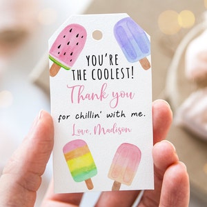 Editable Popsicle Birthday Thank You Tags Favor Tags You&#39;re The Coolest Popsicle Party Watercolor Popsicle Ice Cream Party Download A674