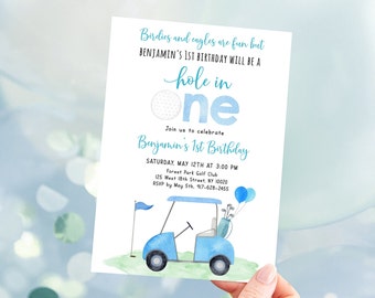 Editable Hole in One Birthday Invitation Golf First Birthday Par-tee Golf 1st Birthday Invite Boy First Birthday Digital Download  A695