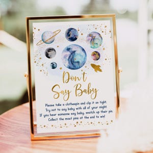 Galaxy Don&#39;t Say Baby Spiel Weltraum Babyparty Blau Gold Galaxy Planeten Rakete Junge Babyparty Digital Download A586