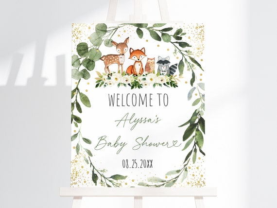 EDITABLE Woodland Baby Shower Welcome Sign Woodland Animals Forest Animals Gender Neutral Digital Printable Instant Download Template A524 Il_570xn