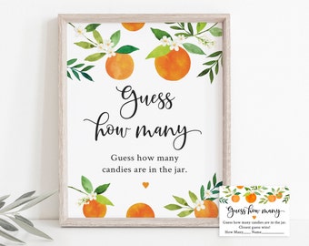 Little Cutie Guess How Many Game, Little Cutie Baby Shower, Clementine, Orange, Greenery, Gender Neutral, Digital Download A735