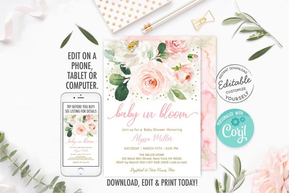 baby in bloom shower invitations
