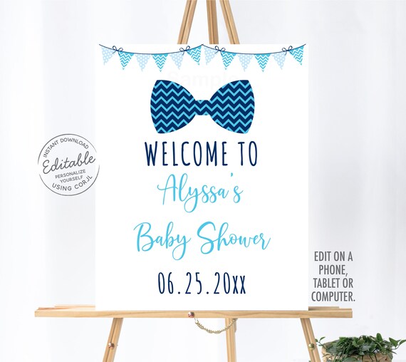 EDITABLE Bow Tie Baby Shower Welcome Sign Little Man Baby Shower Boy Baby Shower Bowtie Printable Digital Instant Download Template A113 Il_570xn