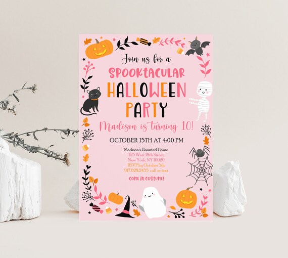 Editable Halloween Party Invitation Halloween Birthday Invitation Spooktacular Girl Pink Fall Autumn Pumpkin Printable Instant Download A572 Il_570xn