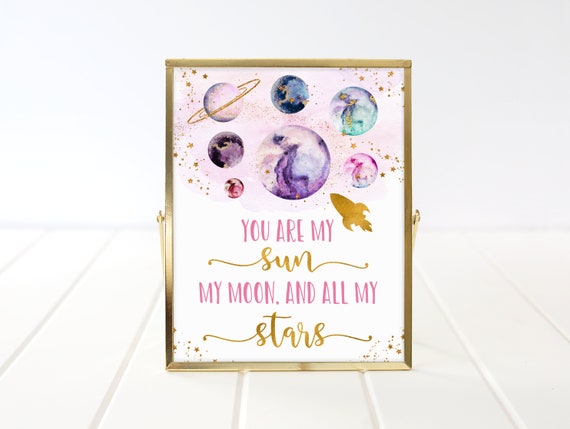 Galaxy Birthday Sign Sun Moon All My Stars Birthday Sign Pink Gold Galaxy Planets Girls Outer Space Party Rocket Ship Printable Digital A586 Il_570xn