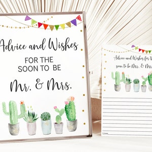 Fiesta Bridal Shower Advice Cards Couples Fiesta Cactus Succulent Fiesta Wedding Shower Digital Printable Instant Download B144