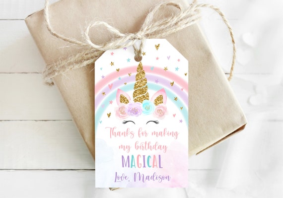 Editable Unicorn Birthday Thank You Tags Pastel Rainbow Unicorn Party Pink Gold Floral Unicorn Magical Day Printable Digital Corjl A582 Il_570xn