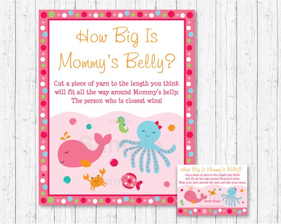 Pink Under The Sea How Big Is Mommy's Belly Game / Under The Sea Baby Shower / Belly Guessing Game / INSTANT DOWNLOAD A192 Il_570xn