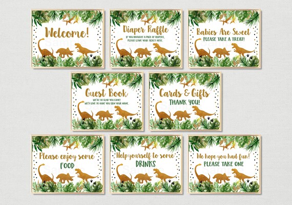 Dinosaur Baby Shower Table Signs / Gold Dinosaur / Dinosaur Safari / Dinosaur Baby Shower Decor / 8 Printable Table Signs / T-Rex / A498 Il_570xn