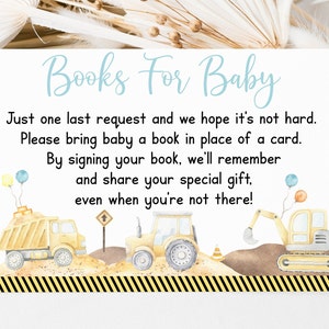 Boek verzoekkaarten bouw babyshower Bouwvrachtwagens Graafmachine Kiepwagen Jongen Babyshower Boeken voor baby Digitale download A665