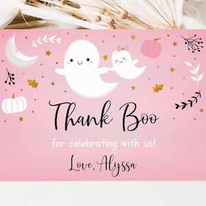 Editierbare Ghost Baby Shower Danke Karte Little Boo Baby Shower Pink Ghost Kürbis Halloween Baby Shower Digital Download A637