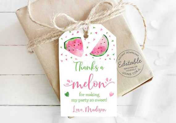 EDITABLE Watermelon Birthday Thank You Tags Favor Tags Thanks A Melon Watermelon Party Girl Birthday Digital Printable Instant Download A502 Il_570xn