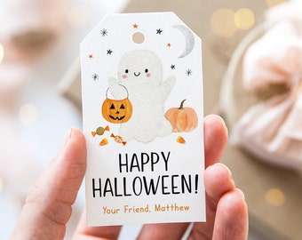 Etiquettes modifiables Happy Halloween Boo Ghost Etiquettes gourmandes pour Halloween Etiquettes Des bonbons ou un sort