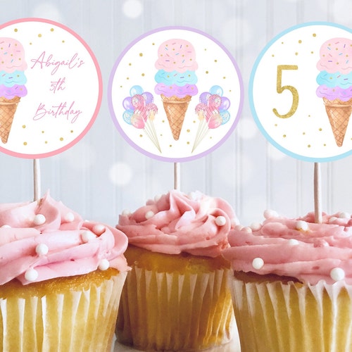 Editable Ice Cream Birthday Cupcake Topper Girl Ice Cream - Etsy