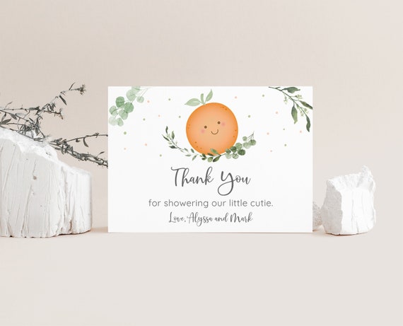 Editable Little Cutie Thank You Card, Little Cutie on the way, Clementine, Summer, Gender Neutral, Coed, Digital, Instant Download A535 Il_570xn