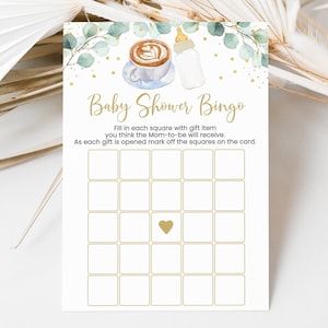 Editable Baby Is Brewing Baby Shower Bingo Game Coffee Baby Shower Baby Brewing Greenery Gold Coed Gender Neutral Digital Download A601