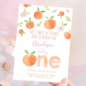 Bearbeitbare Pfirsich Geburtstagseinladung Süß wie ein Pfirsich erster Geburtstag einladen Pfirsich Blumenmädchen 1st Geburtstag Printable Digital Download A668