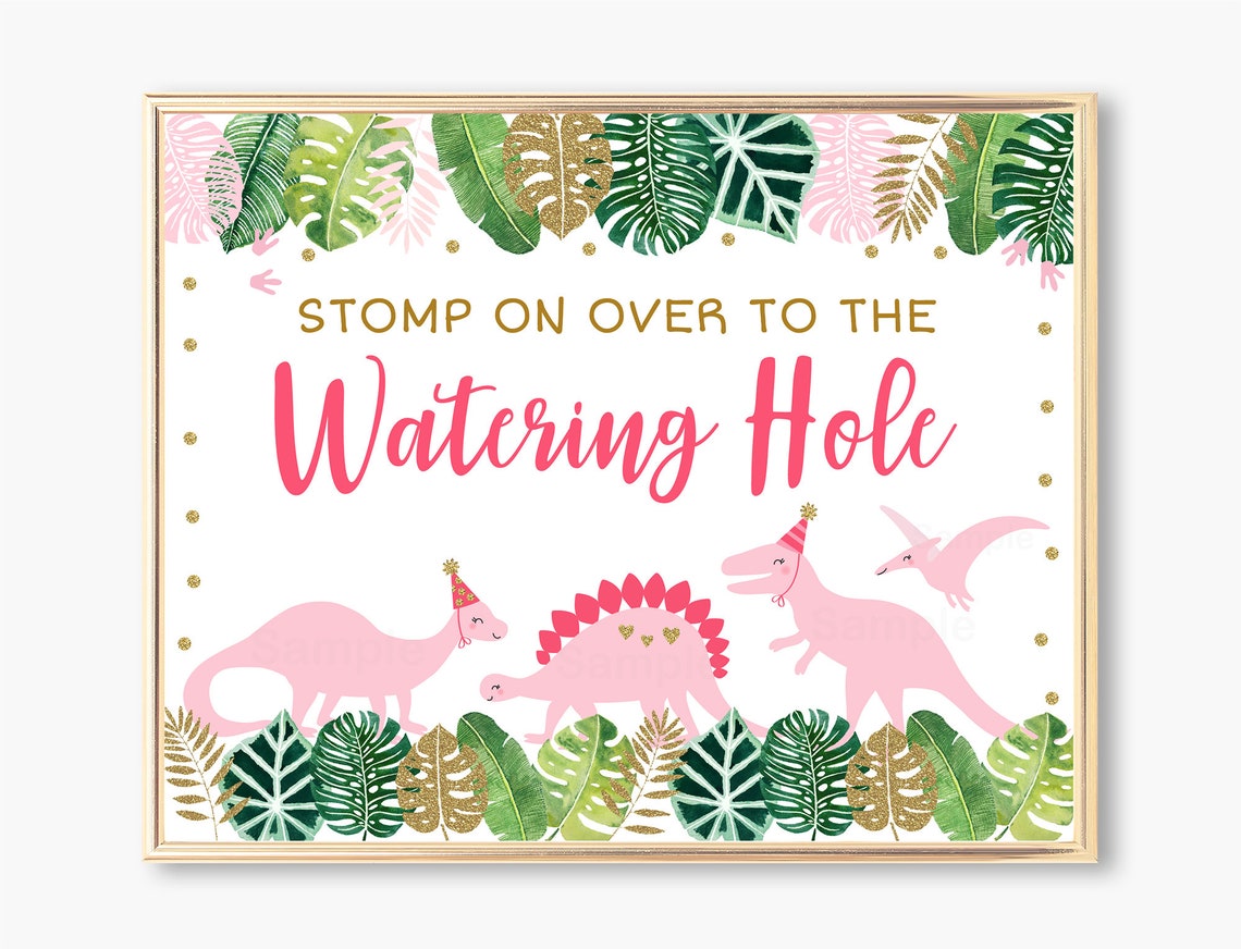 Watering Hole Dinosaur Birthday Sign Dinosaur Birthday Pink | Etsy