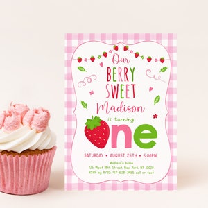 Editable Strawberry Birthday Invitation Berry Sweet Strawberry - Etsy