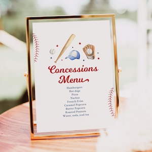 Editable Baseball Birthday Concessions Menu Baseball Party Sign Rookie of the Year Baseball First Birthday Printable Digital Download A713