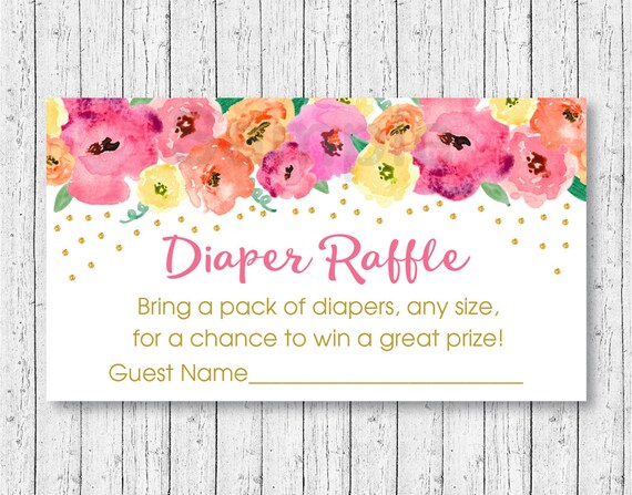 Pink Floral Diaper Raffle Tickets / Floral Baby Shower / Glitter Confetti / Baby Shower Raffle / Baby Girl / Printable INSTANT DOWNLOAD A270 Il_570xn