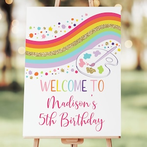 Editable Rainbow Art Party Birthday Welcome Sign Dress For A Mess Girl Art Party Paint Party Arts & Crafts Party Digital Printable A514