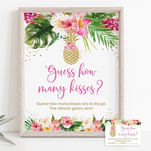 Ananas Indovina quanti baci gioco Ananas nuziale doccia rosa tropicale floreale oro ananas digitale stampabile Download immediato B139