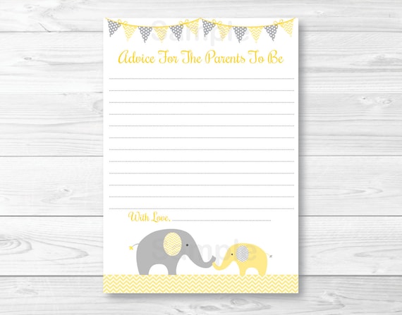 Cute Elephant Mommy Advice Cards / Elephant Baby Shower / Chevron Pattern / Yellow & Grey / Printable INSTANT DOWNLOAD A205 Il_570xn
