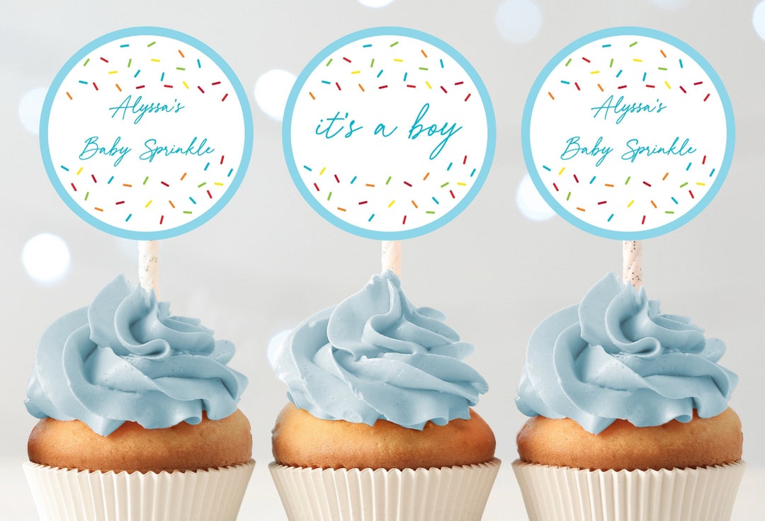 Editable Baby Sprinkle Cupcake Toppers Blue Baby Sprinkle Baby Etsy
