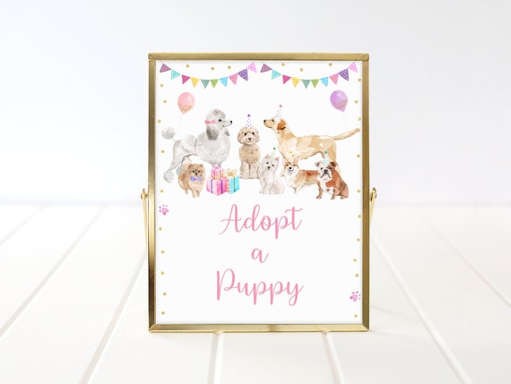 Adopt A Puppy Birthday Sign Let's Paw-ty Girl Puppy Birthday Puppy Party Animal Shelter Vet Puppy Dog with Balloons Digital Download A621 Il_570xn