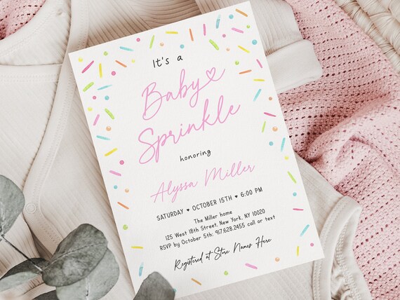 Editable Baby Sprinkle Invitation Pink Baby Sprinkle Invite Baby Girl Sprinkle Confetti Watercolor Sprinkles Digital Download A642 Il_570xn