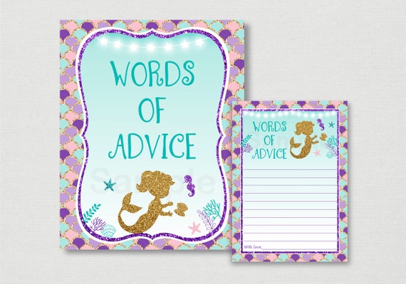 Mermaid Baby Shower Advice Cards / Mermaid Baby Shower / Glitter Mermaid / Under The Sea Shower / Printable INSTANT DOWNLOAD A462 Il_570xn