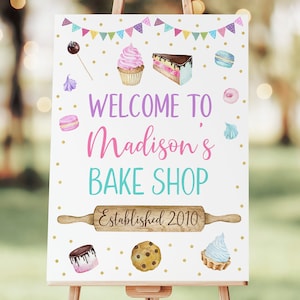 Editable Baking Party Birthday Welcome Sign Baking Birthday Girls Baking Party Cooking Party Cookies Cake Pink Gold Digital Download A624