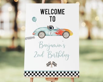 Race Car Birthday Welcome Sign Two Fast Birthday Racing Party Racing Car Boy 2nd Birthday Editable Printable Digital Download A688