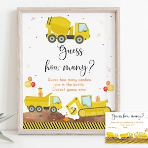 Construction Truck Guess How Many Game Construction Baby Shower Dump Truck Digger Boy Baby Shower Guessing Game Digital Download A605