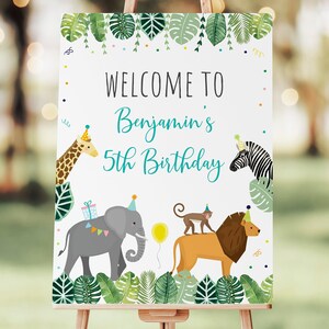 Editable Party Animals Birthday Welcome Sign, Wild One Safari Birthday, Zoo, Jungle Animals, Boy, Girl, Printable Instant Download A513