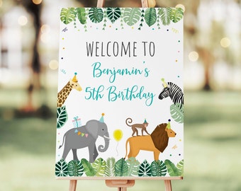 Editable Party Animals Birthday Welcome Sign, Wild One Safari Birthday, Zoo, Jungle Animals, Boy, Girl, Printable Instant Download A513