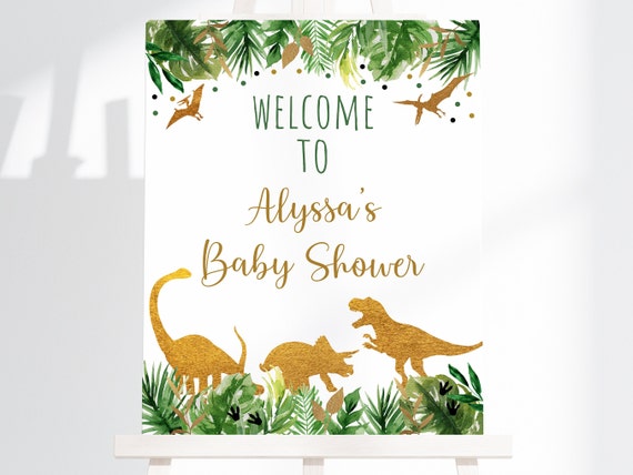Editable Dinosaur Baby Shower Welcome Sign, Gold Dinosaur, Dinosaur Safari, T-Rex, Baby Dinosaur Shower, Printable Instant Download A498 Il_570xn