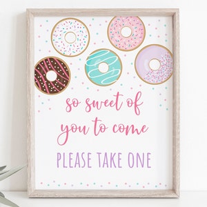 Pink Donut Birthday Party Favor Sign, Treat Sign, Donut Grow Up, Donut Birthday, Pink Purple, First Birthday, Printable, Download, A500